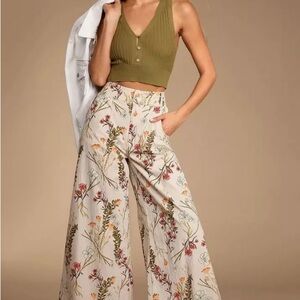 NWT Free People Menorca Floral Print Cotton Wide-Leg Pants